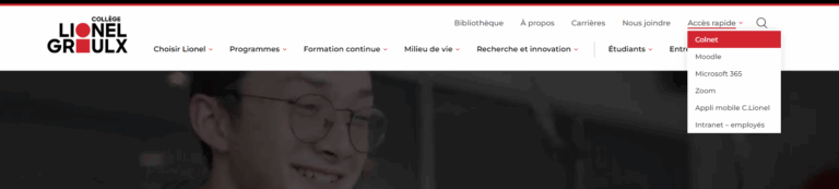 Page d'accueil du collège avec le lien vers Colnet